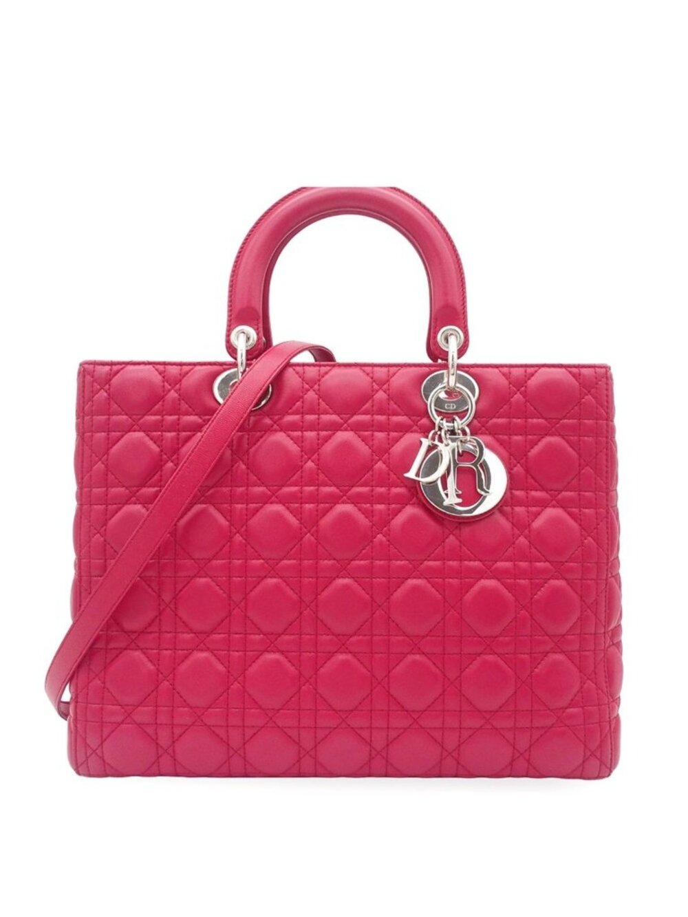 Dior Large Red Lambskin Cannage 2-Way Shoulder Bag
